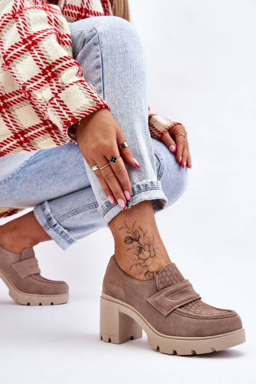 Arabell zomšiniai stori kulno ir platformos batai tamsiai smėlio spalvos