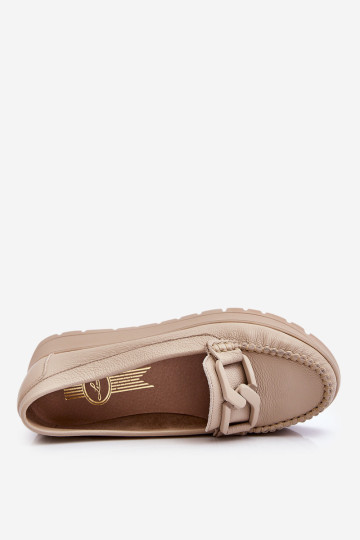 Odiniai platforminiai loaferiai su puošmena Beige Desmond 2