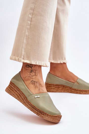 Moteriškos pleištinės odinės espadrilės žalios Hadlee 2