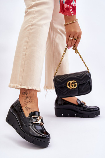 Juodi Felicita patentiniai pleištiniai loaferiai 2