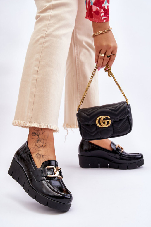 Juodi Felicita patentiniai pleištiniai loaferiai