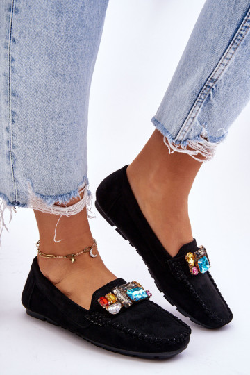 Moteriški zomšiniai batai su kristalais, juodi Lucille