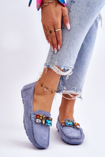 Moteriški zomšiniai batai su kristalais, mėlynais Lucille