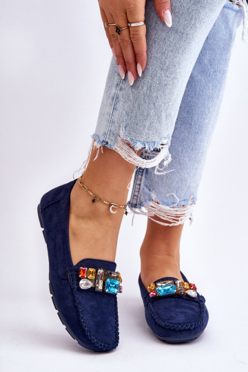 Moteriški zomšiniai batai su kristalais tamsiai mėlyni...