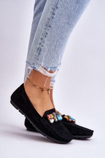 Moteriški zomšiniai batai su kristalais tamsiai mėlyni Lucille