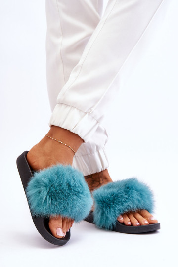 Moteriškos guminės šlepetės su kailiu turquoise Lucrece
