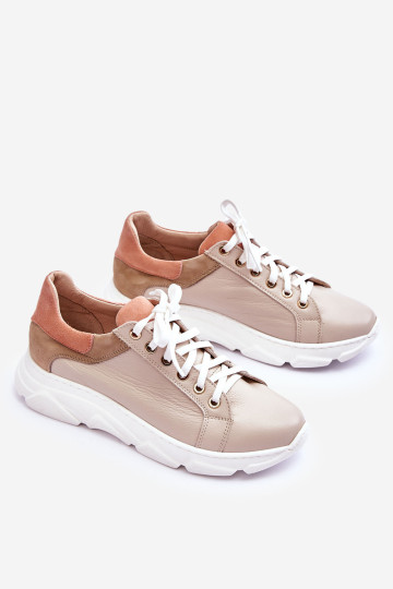 Patogūs odiniai sportbačiai su platforma Beige Alisene 2