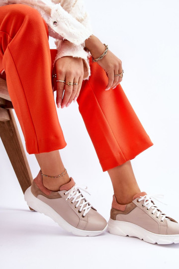 Patogūs odiniai sportbačiai su platforma Beige Alisene