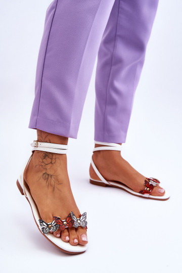 Moteriški sandalai su dekoratyviniais drugeliais, balti... 2