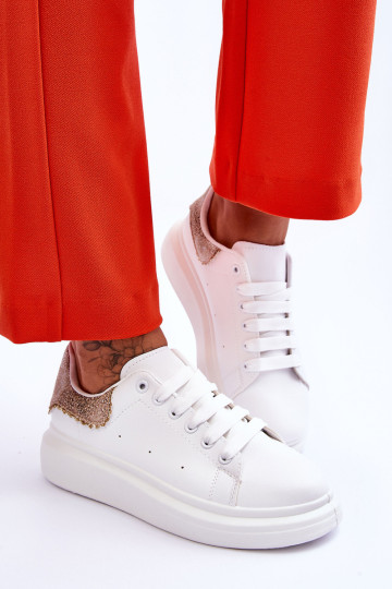 Moteriški sportiniai batai su dekoratyviniu raštu baltai aukso spalvos Delight