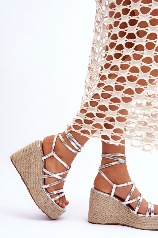 Eko odos pleištiniai sandalai, sidabriniai...