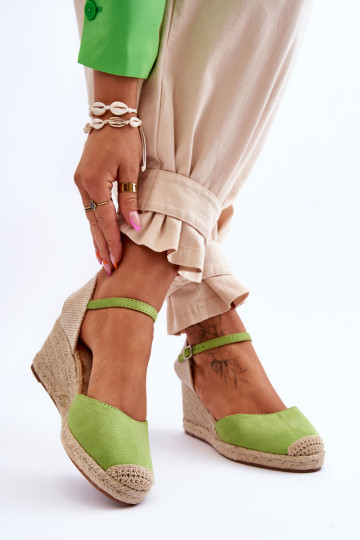 Suede Espadrilles Wedge Sandalas Green Cammer