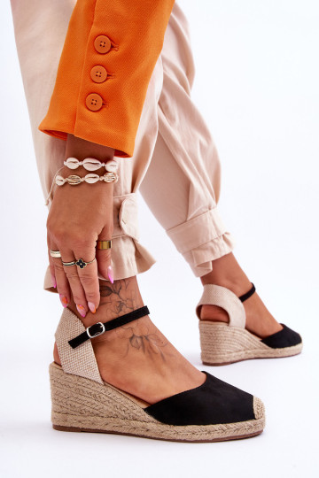 Zomšiniai Espadrilles Wedge Sandalai Black Cammer