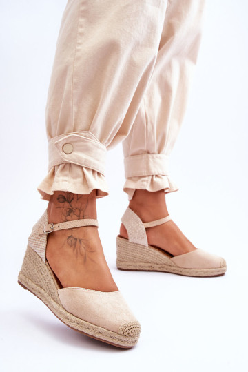 Zomšinės Espadrilles Pleištinės Sandalai Beige Cammer