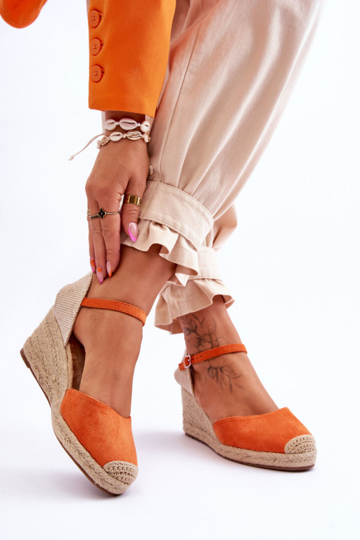 Zomšinės Espadrilles Pleištinės Sandalai Orange...