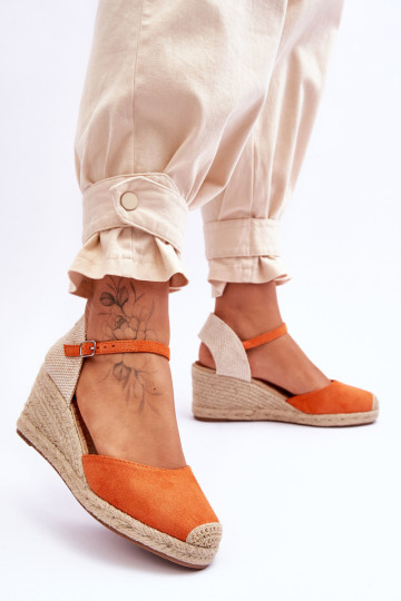 Zomšinės Espadrilles Pleištinės Sandalai Orange Cammer