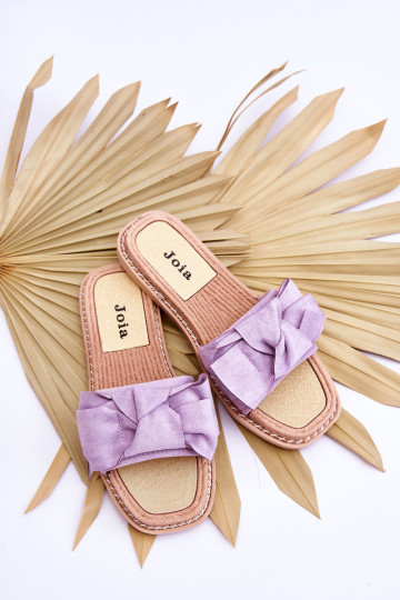 Zomšinės moteriškos šlepetės su lankeliu, violetiniu gintaru