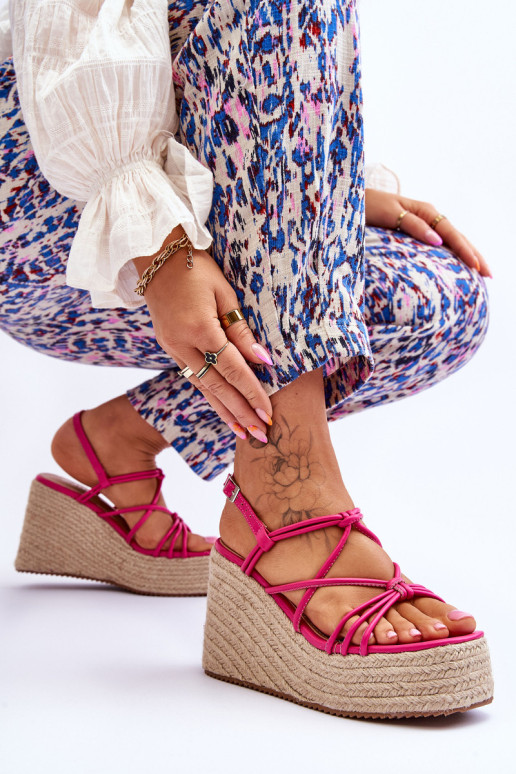 Madingi pleištiniai sandalai su pynėmis Fuchsia...