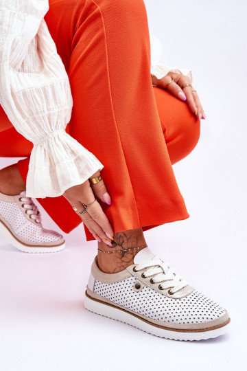 Madingi odiniai ažūriniai sportiniai batai, balti ir...