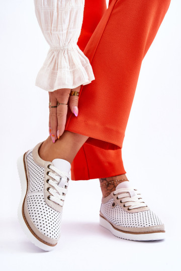 Madingi odiniai ažūriniai sportiniai batai, balti ir... 2