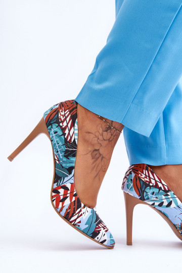 Madingi odiniai aukštakulniai Lewski batai 2659 žaliai mėlyni