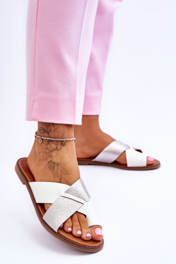 Klasikinės moteriškos s šlepetės, baltos-sidabrinės Nancy