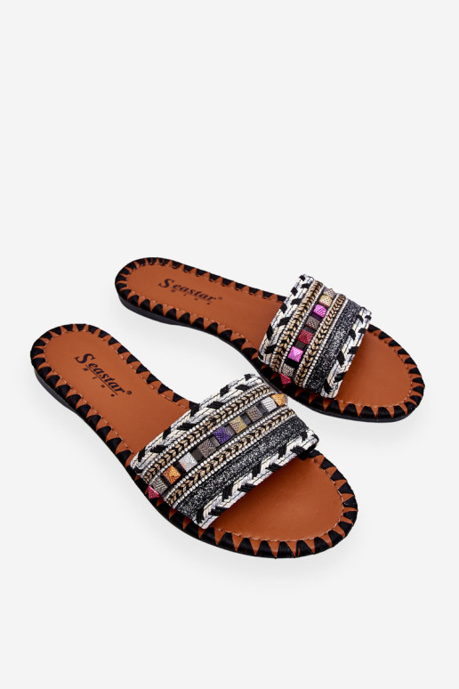 Moteriškos puoštos šlepetės Bellisa juodos