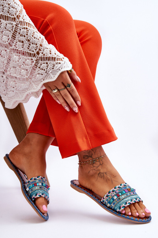 Moteriškos puoštos šlepetės Mėlynos spalvos...