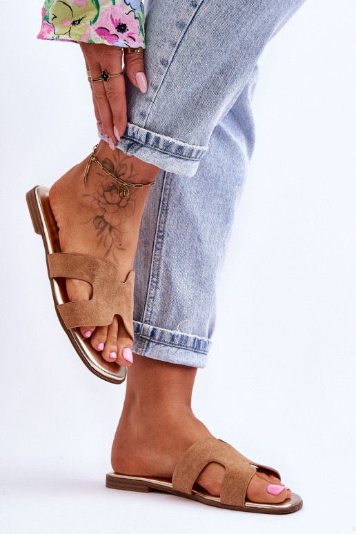 Moteriškos klasikinės zomšinės šlepetės smėlio...