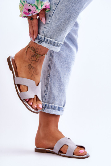 Moteriškos klasikinės zomšinės šlepetės pilkos spalvos Evana