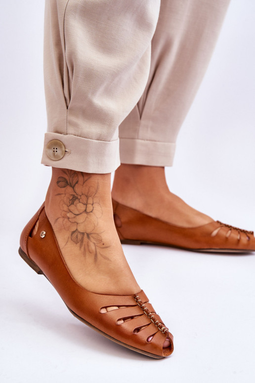 Patogios odinės moteriškos balerinos Brown Luka