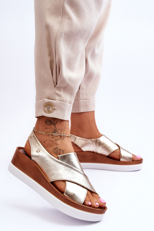 Odiniai pleištiniai sandalai Gold Morgan