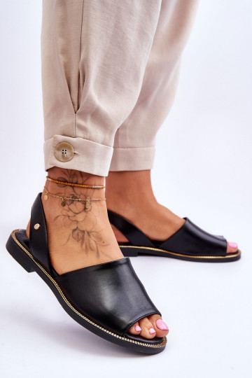 Odiniai užsegami sandalai, juodi Alivia