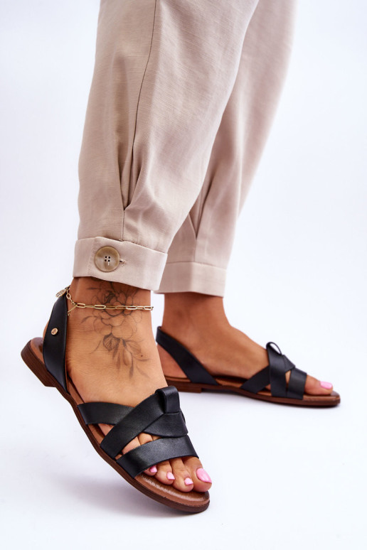 Patogūs odiniai užsegami sandalai, juodi Kayla