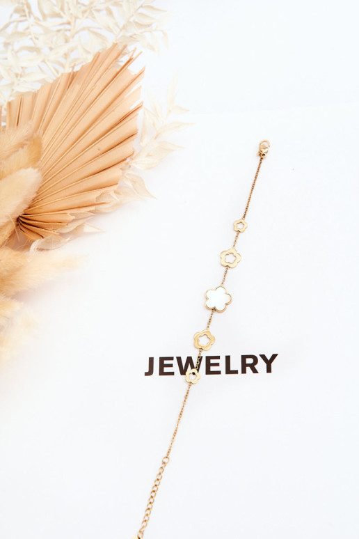 Moteriška apyrankė su gėlėmis aukso-baltos spalvos