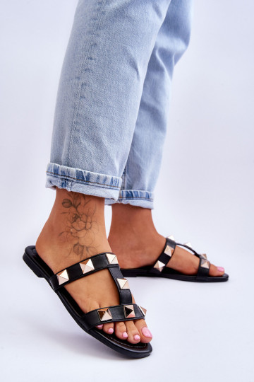 Moteriškos šlepetės su didelėmis smeigėmis, juodos... 2