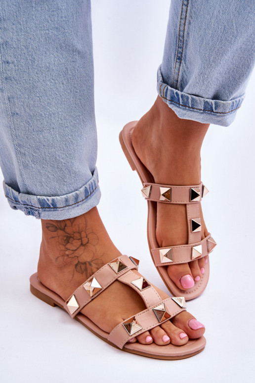 Moteriškos šlepetės su didelėmis smeigėmis Nude...