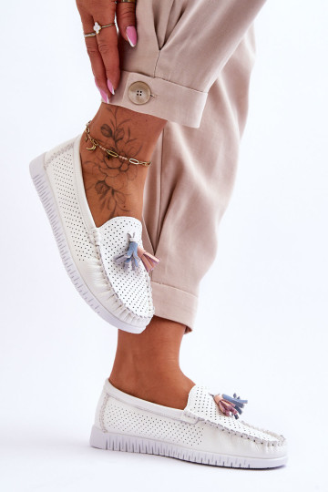 Moteriški ažūriniai odiniai batai, balti Lanzarot