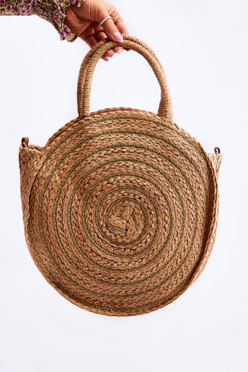 Apvalus krepšys su blizgančiu smėlio spalvos siūlu 2