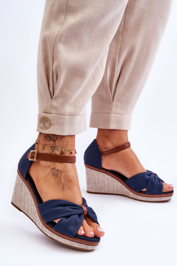 Tamsiai mėlynos spalvos „Daphne“ moteriškos „Wedge“ sandalai 2