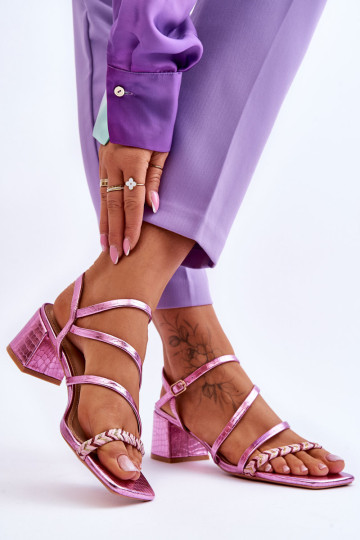 Moteriški sandalai, gyvatės odos raštas, violetinis... 2