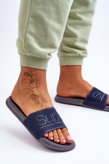 Šviesios moteriškos šlepetės su užrašu Navy-Grey Merry