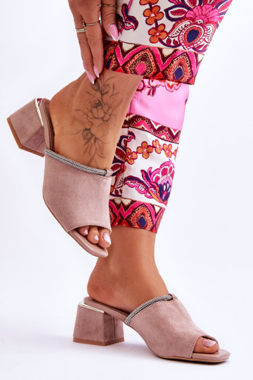 Zomšinės aukštakulnės šlepetės S.Barski KV-612-2 Smėlio...