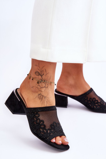 S.Barski tinklinės šlepetės su kulnais KV-612-1 juodos 2