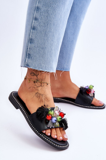 Šlepetės su dekoratyviniais karoliukais S.Barski KV-2775-47 Juodos