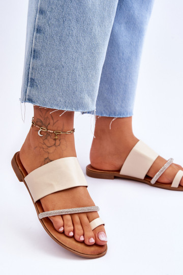 Šlepetės su dekoratyviniu dirželiu, smėlio spalvos 2