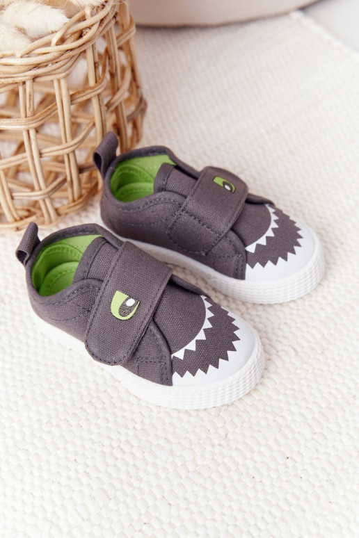 Vaikiški sportbačiai su lipnia juosta su ryklio pilka spalva