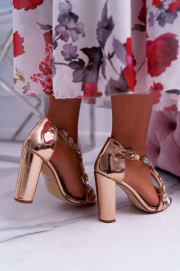 „Lu Boo“ rožinės spalvos auksiniai moteriški sandalai su „stiletto“ 8258-1 Vernee