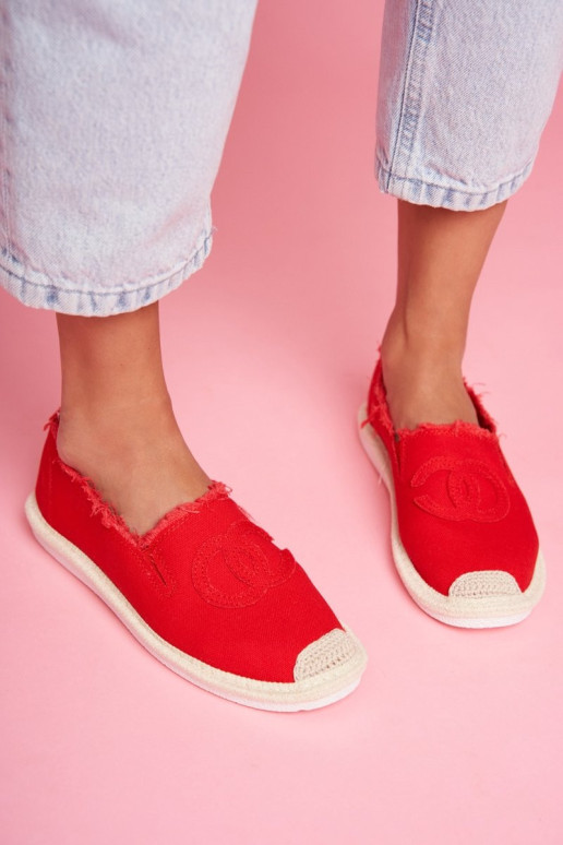 Klasikinės moteriškos raudonos spalvos espadrilės