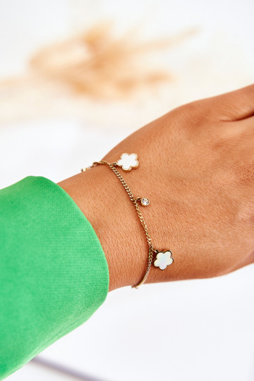 Apyrankė ant grandinėlės su gėlėmis aukso-baltos spalvos